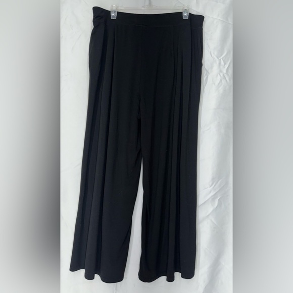 Eileen Fisher Fine Jersey Wide Leg Cropped Slit Pants Black Women's Size L - Picture 7 of 13